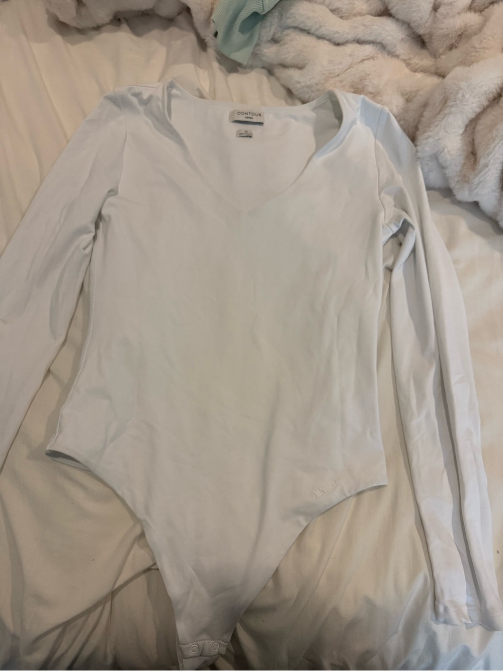 Aritzia White Long-Sleeve V-Neck Bodysuit